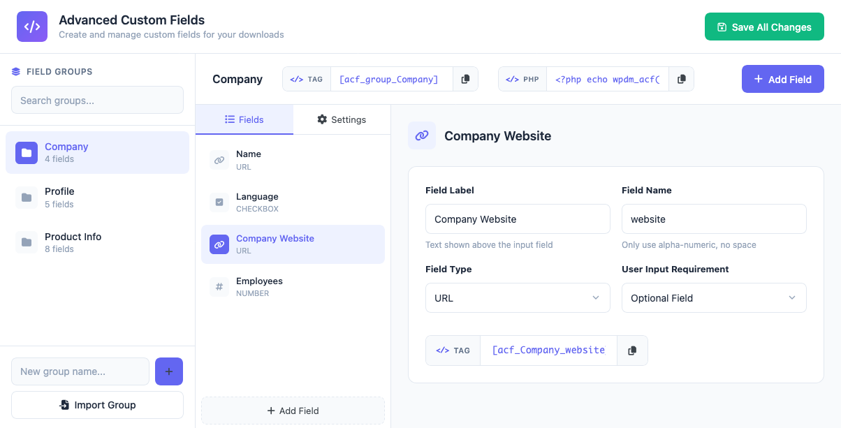 Add custom fields with wordpress download manager WordPress Advanced Custom Fields Plugin