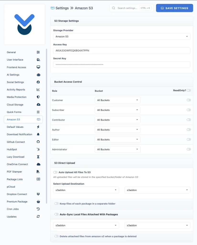 WordPress Download Manager S3 Settings