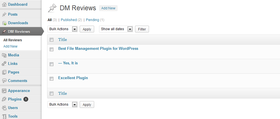 WordPress File Download Management Plugin - Rating and Review Add-on Admin