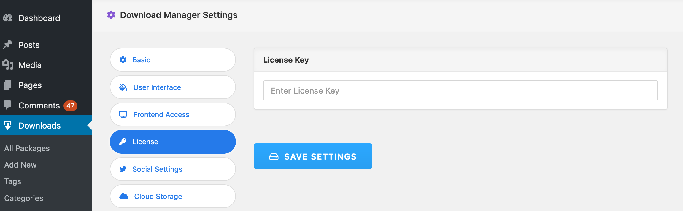 License Key - Download Manager Settings
