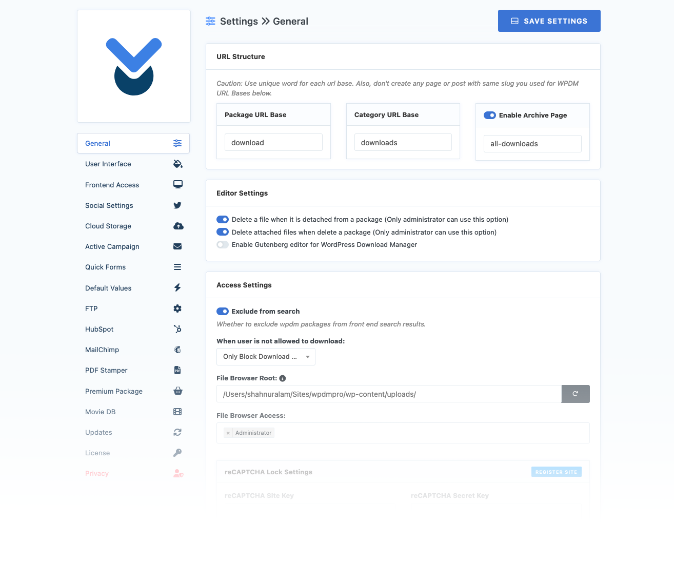 WordPress Download Manager Settings