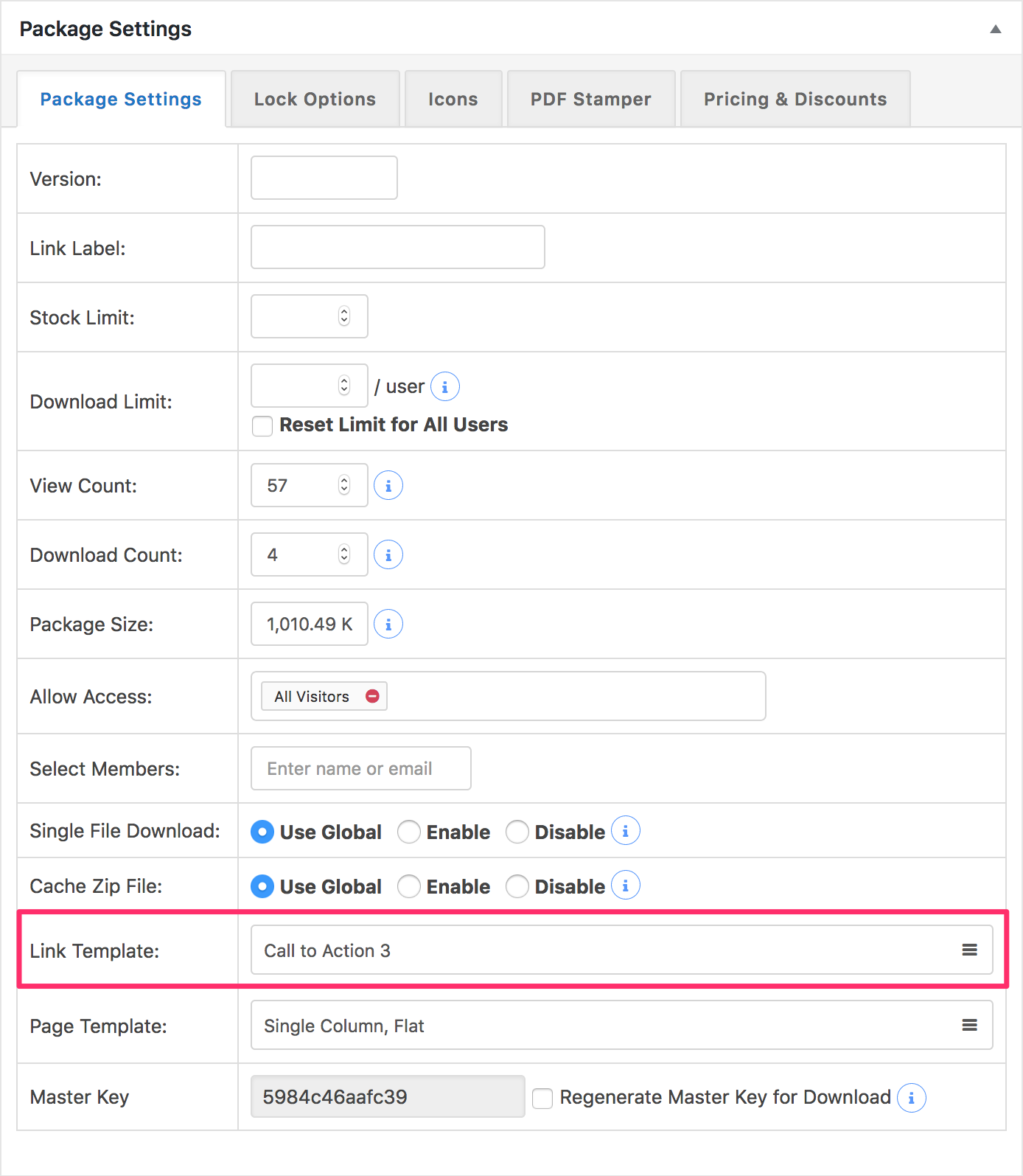 WordPress Download Manager Package Settings