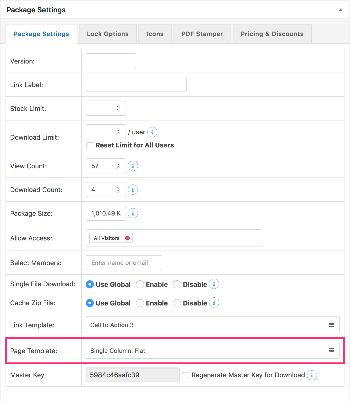 WordPress Download Manager Package Settings