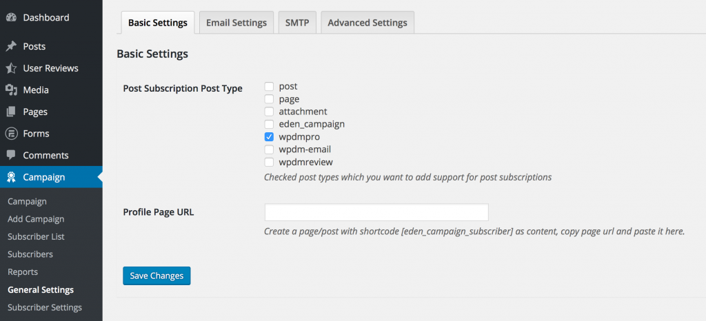 General Settings - wpdm newsletter