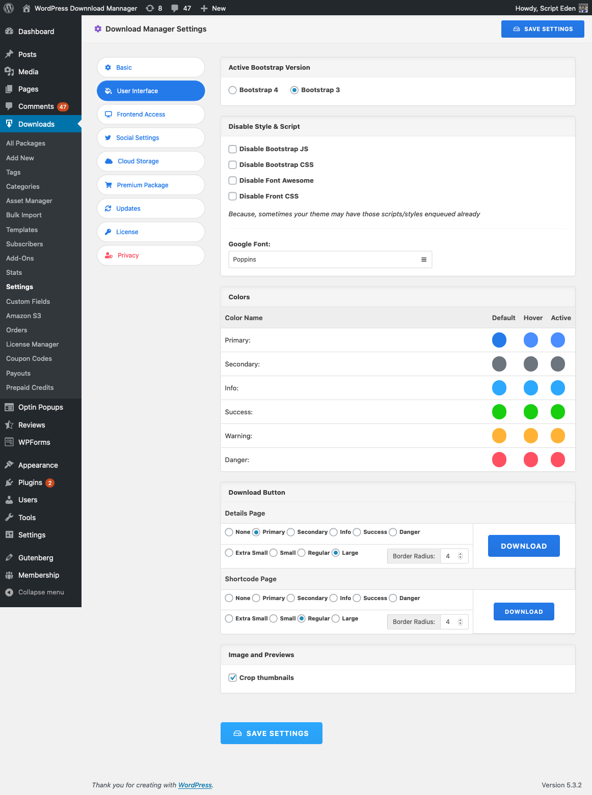 WordPress Downnload Mannager Frontend UI Settings