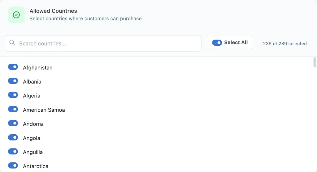 Premium Package Allowed Countries