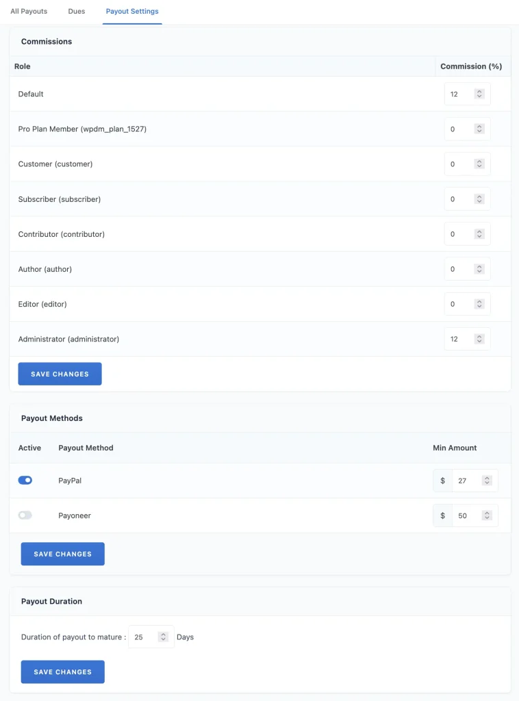 WordPress Download Manager - Marketplace Seller Payout Feature Settings
