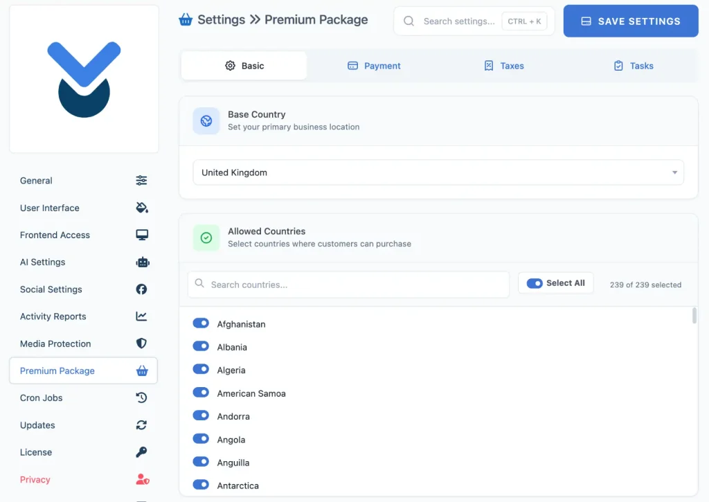 WordPress Download Manager Premium Packages Settings