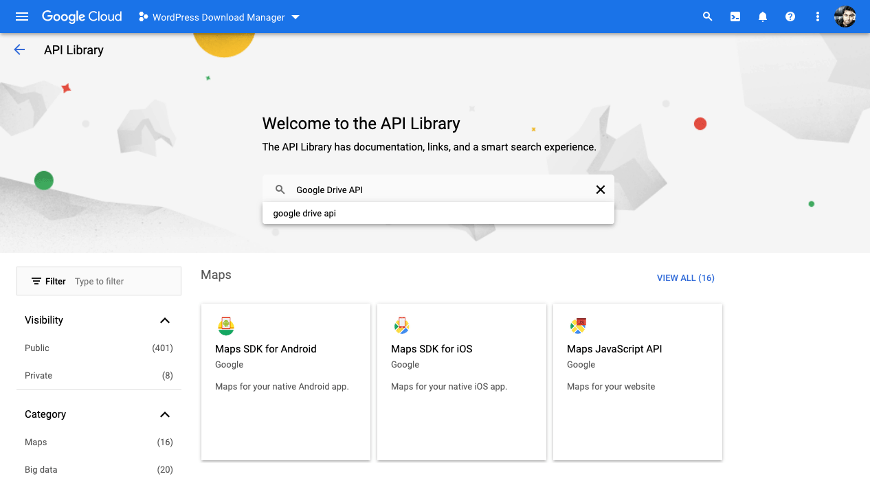 Welcome to the API Library – Google Cloud console