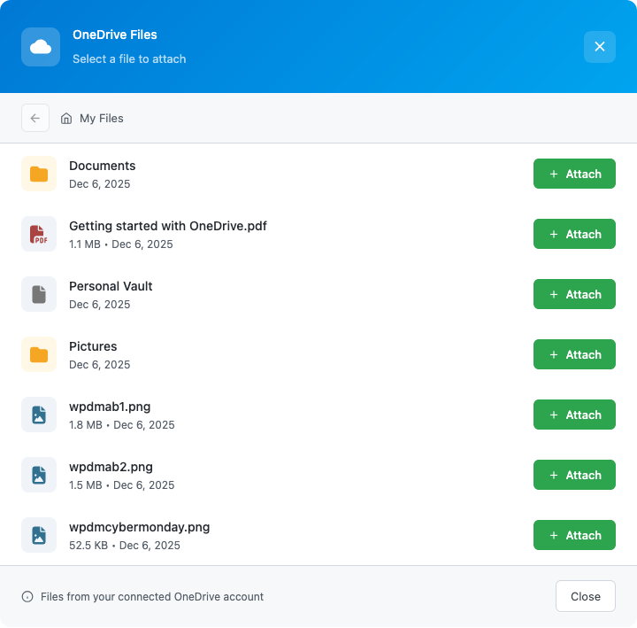 WordPress OneDrive File Picker