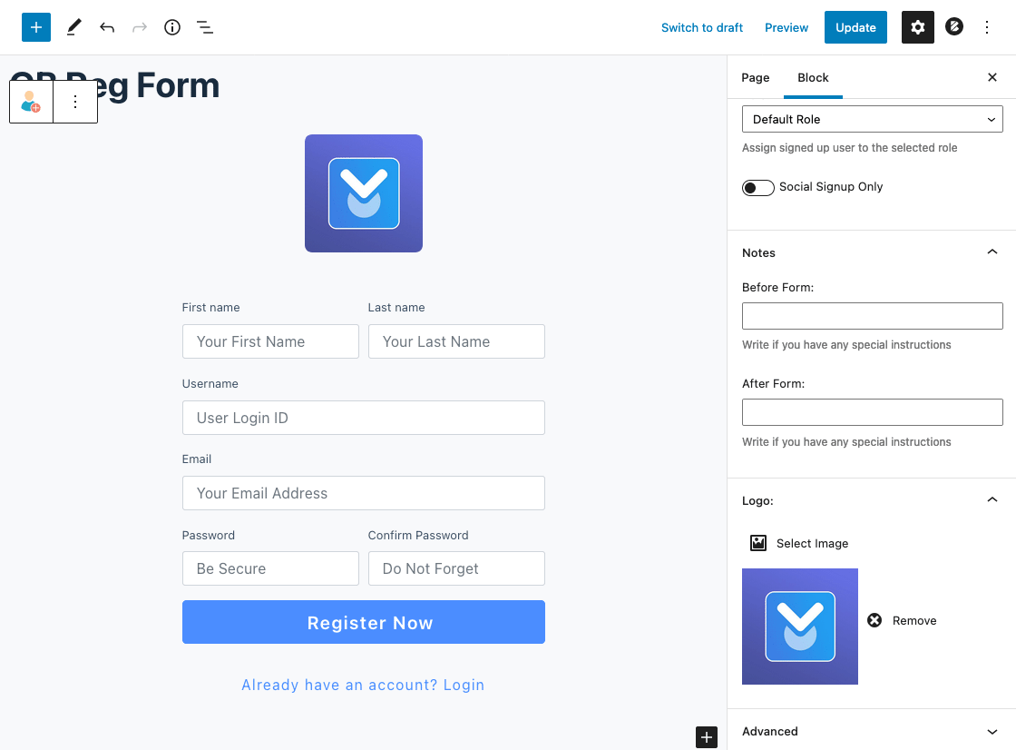 WordPress Download Manager Registration Form