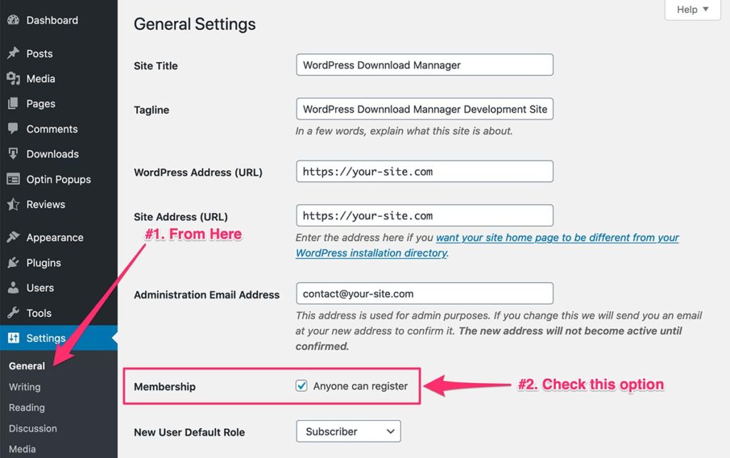 Settings - General - Enable User Registration In WordPress