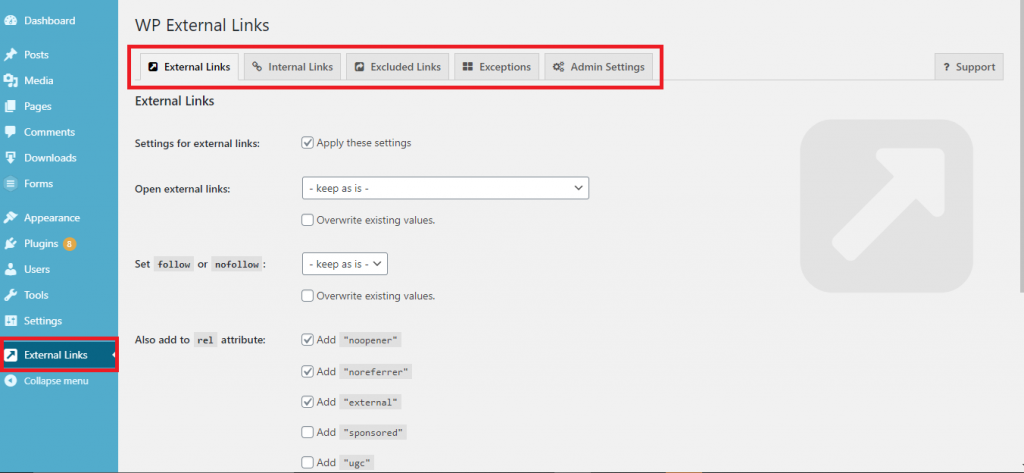 configure external link