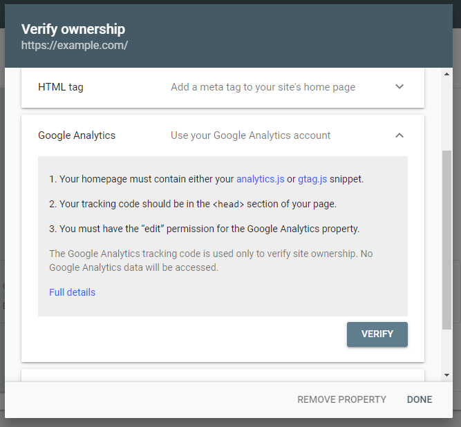 Verification with Google Analytics
