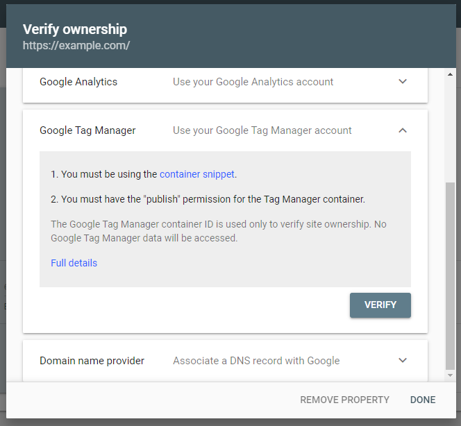 Verification with Google Tag Manager