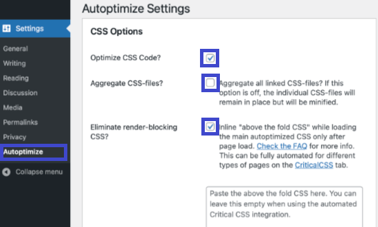 Autoptimize Settings