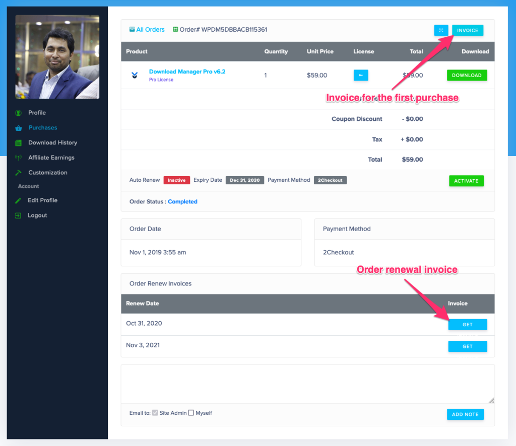 How to get my invoice? - WordPress Download Manager