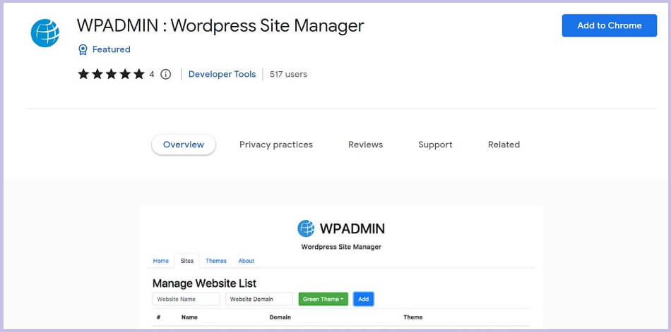 WordPress site Manager chrome extension