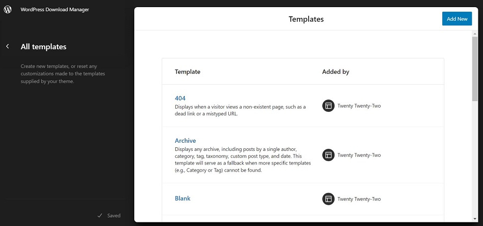 WordPress block theme template