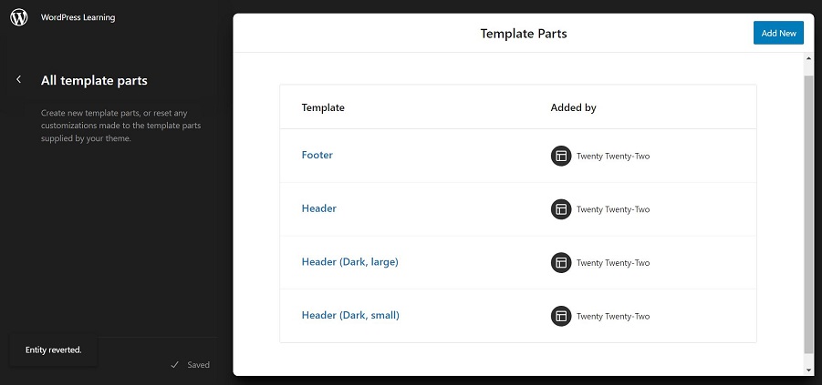 WordPress block theme template parts