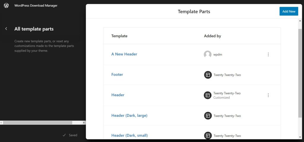 new template parts