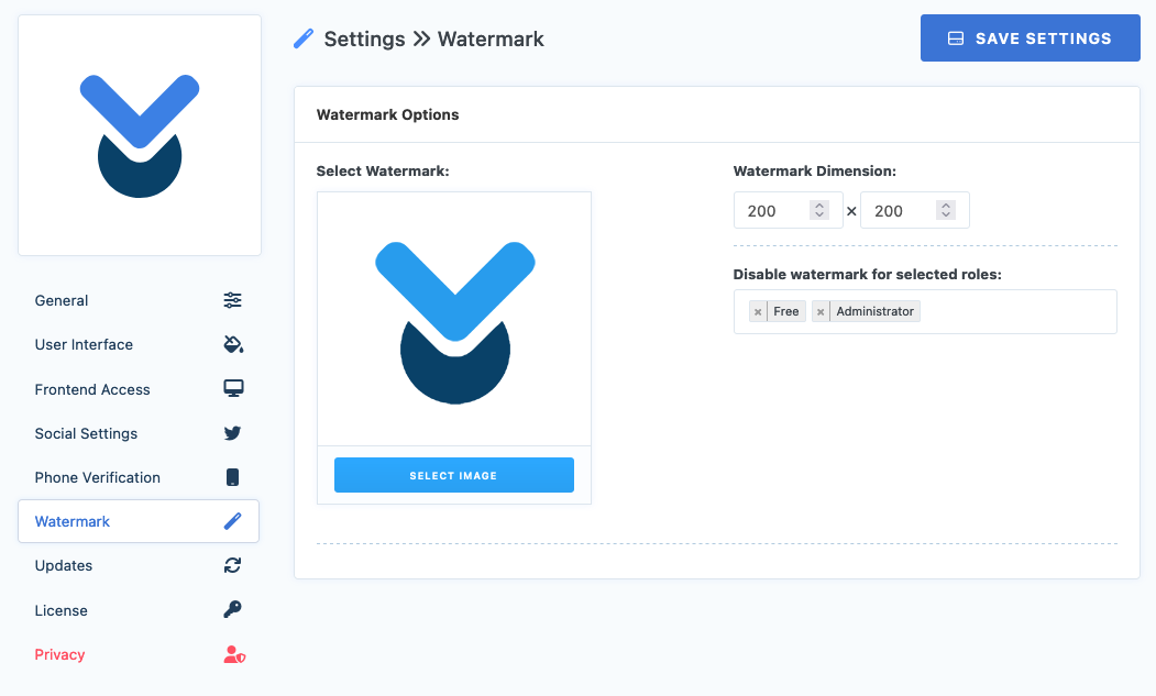 WordPress Image Watermark Settings