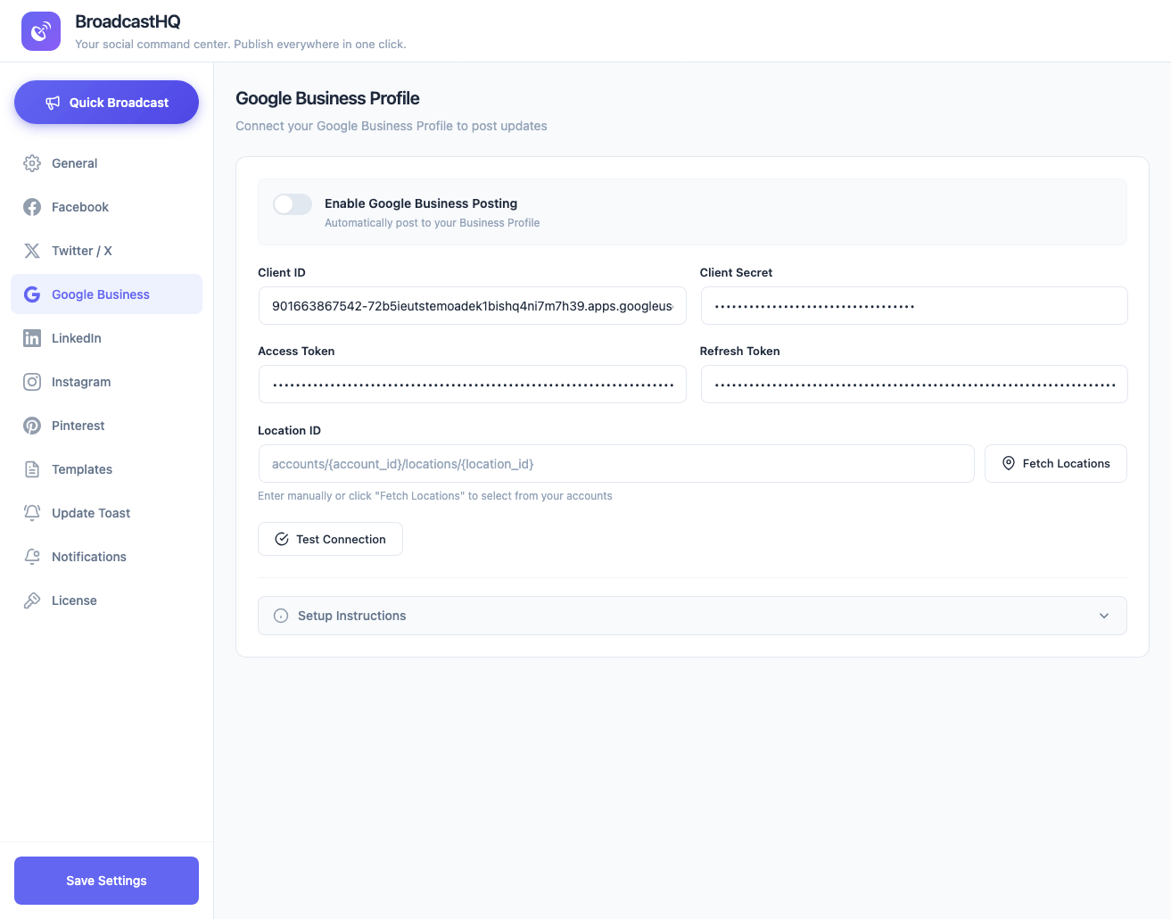 Google Business Settings