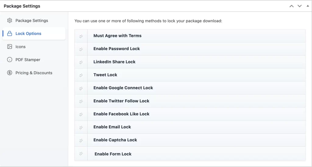 WordPress Download Manager Pro - Lock Options