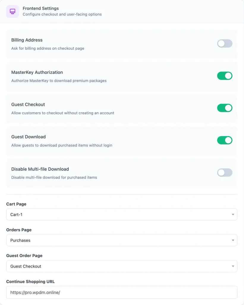 Premium Package Front end Settings