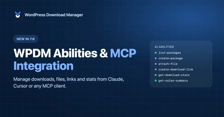 WPDM Abilities and MCP Integration: manage WordPress downloads, files, links and stats from Claude, Cursor or any MCP client